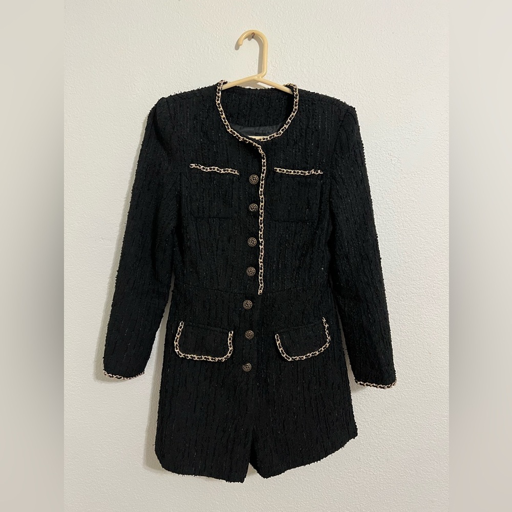 Black Jumpsuit with Elegant Tweed Texture